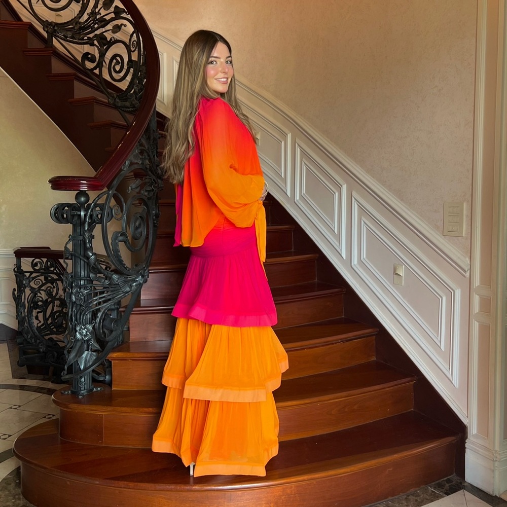 Vibrant Orange and Pink Layered Dress